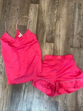 VS Silk Pajama Set Hot Pink Satin Cami & Shorts Sleep Set